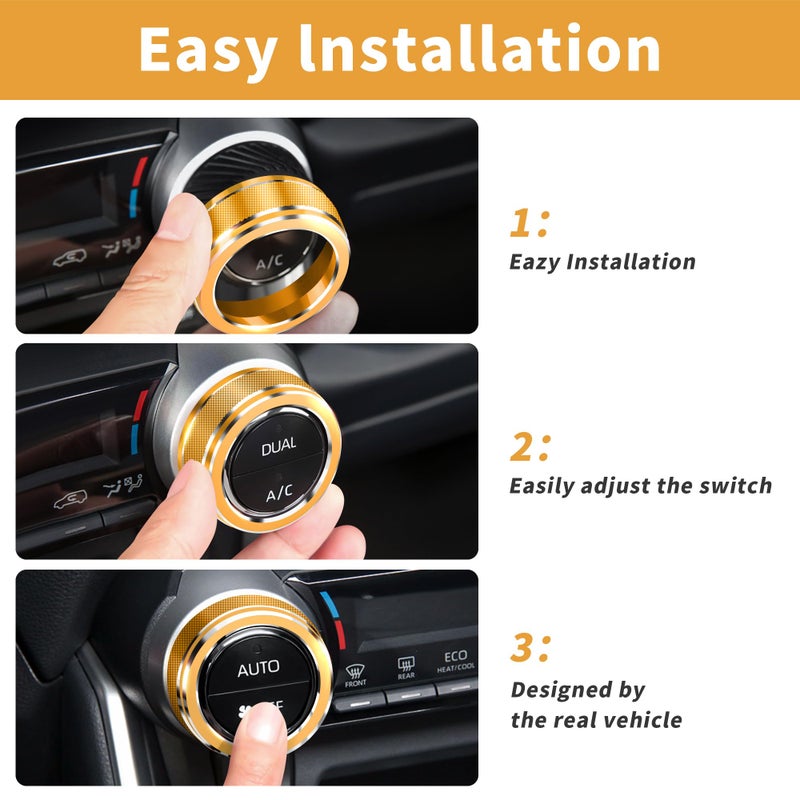 Polodunn for Toyota RAV4 Accessories 2025 2024 2023 2022 2021 2020 2019 -Air Conditioning Knob Covers, Push Start Button Cover Trim Rings 4pcs (Glod) - Image 5